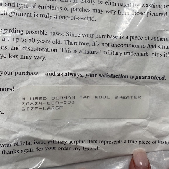 Military Grade, Tan Wool Sweater, New In Bag - Size L - Picture 5 of 5